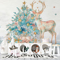 Watercolor Deer and Festive Tree Mural Wallpaper Whimsical Art Mural Wallpaper - room preview 02