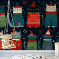 Festive Winter Cats Mural Wallpaper — Whimsical Holiday Pattern Mural Wallpaper - room preview 02