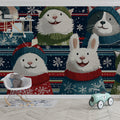 Cozy Holiday Critters Mural Wallpaper — Whimsical Festive Pattern Mural Wallpaper - room preview 02