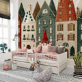 Nordic Row House and Elf Mural Wallpaper — Whimsical Winter Scene Mural Wallpaper - room preview 02