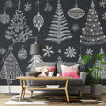 Chalkboard Christmas Sketch Mural Wallpaper —Hand-Drawn Holiday Art Mural Wallpaper - room preview 02