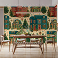 Winter Village Cottage Mural Wallpaper — Nostalgic Holiday Pattern Mural Wallpaper - room preview 02