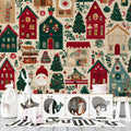 Folk Art Christmas Village Mural Wallpaper — Whimsical Holiday Decor Mural Wallpaper - room preview 02