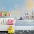 Snowy Mansion Landscape Mural Wallpaper — Impressionistic Winter Mural Wallpaper - room preview 02