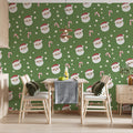 Festive Santa and Candy Cane Mural Wallpaper — Playful Green Mural Wallpaper - room preview 02