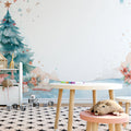 Watercolor Winter Village Mural Wallpaper — Festive Holiday Charm Mural Wallpaper - room preview 02