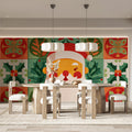 Santa Folk Art Tile Mural Wallpaper — Festive Geometric Design Mural Wallpaper - room preview 02