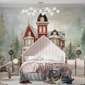 Victorian Mansion Winter Scene Mural Wallpaper — Festive Holiday Art Mural Wallpaper - room preview 02