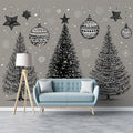 Engraved Christmas Tree Trio Mural Wallpaper — Festive Sketch Art Mural Wallpaper - room preview 02