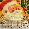Retro Santa and Holly Mural Wallpaper —Festive Pop Art Style Mural Wallpaper - room preview 02