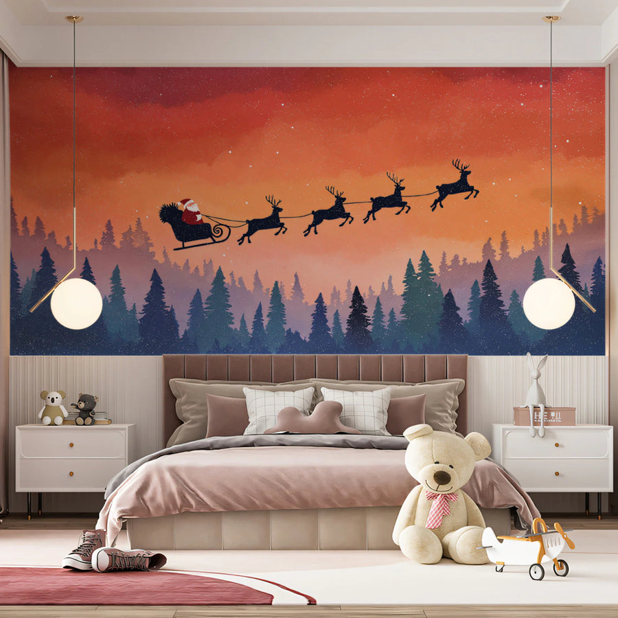 Papier peint mural Balade en traîneau arctique — Papier peint mural Paysage de coucher de soleil festif
