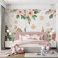 Pastel Winter Village Mural Wallpaper with Poinsettia Accents Mural Wallpaper - room preview 02