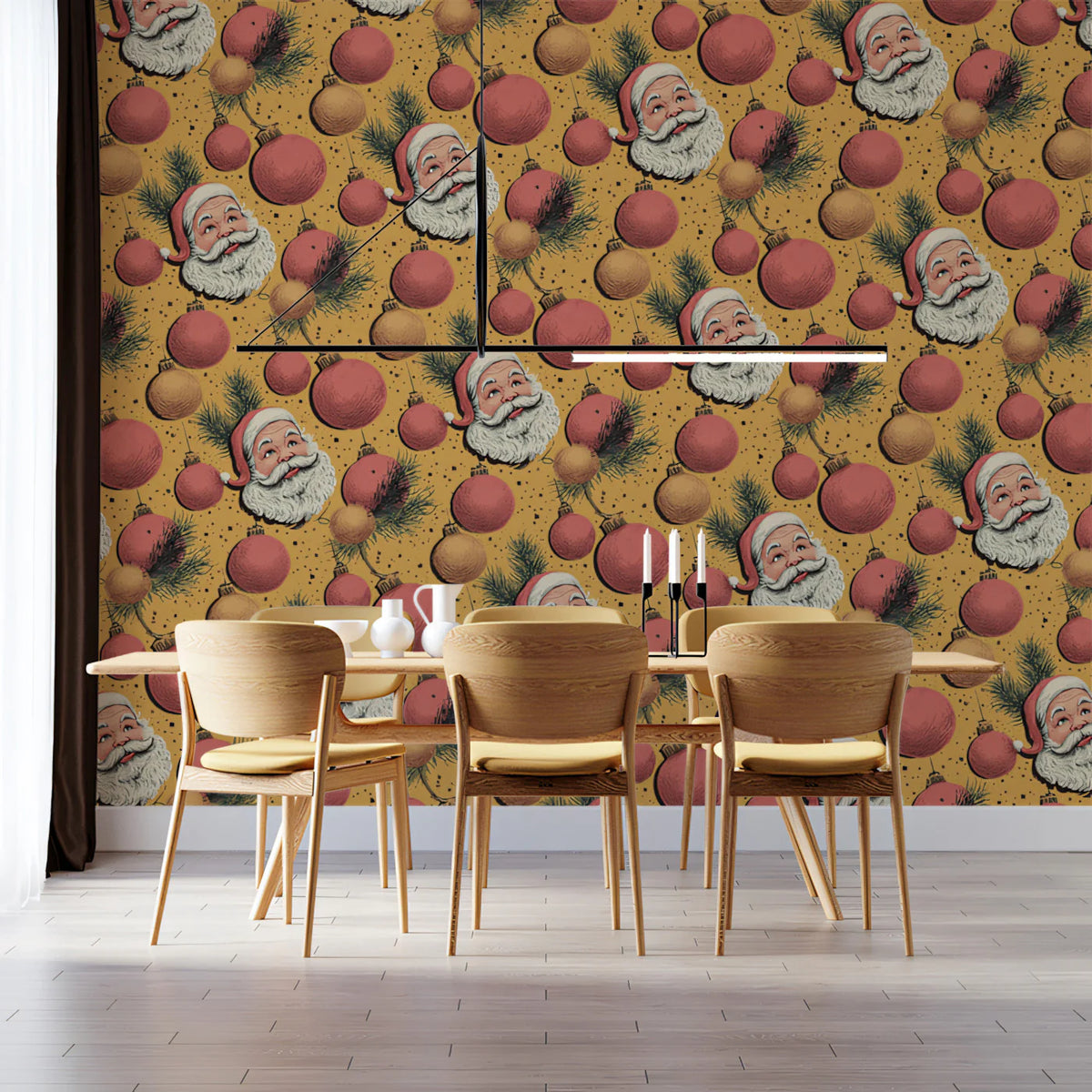 Vintage Santa Ornament Mural Wallpaper — Nostalgic Holiday Pattern Mural Wallpaper - room preview 02