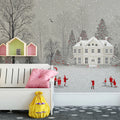 Winter Mansion Landscape Mural Wallpaper — Whimsical Red Accents Mural Wallpaper - room preview 02