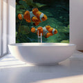 Clownfish and Water Lily Pond Mural Wallpaper — Oil Painting Style Mural Wallpaper - room preview 02