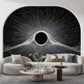 Black Hole Distortion Mural Wallpaper — Monochromatic Cosmic Art Mural Wallpaper - room preview 02