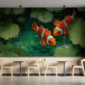 Clownfish Lily Pad Pond Mural Wallpaper — Artistic Marine Scene Mural Wallpaper - room preview 02