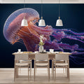 Bioluminescent Jellyfish Mural Wallpaper — Deep Sea Art Mural Wallpaper - room preview 02