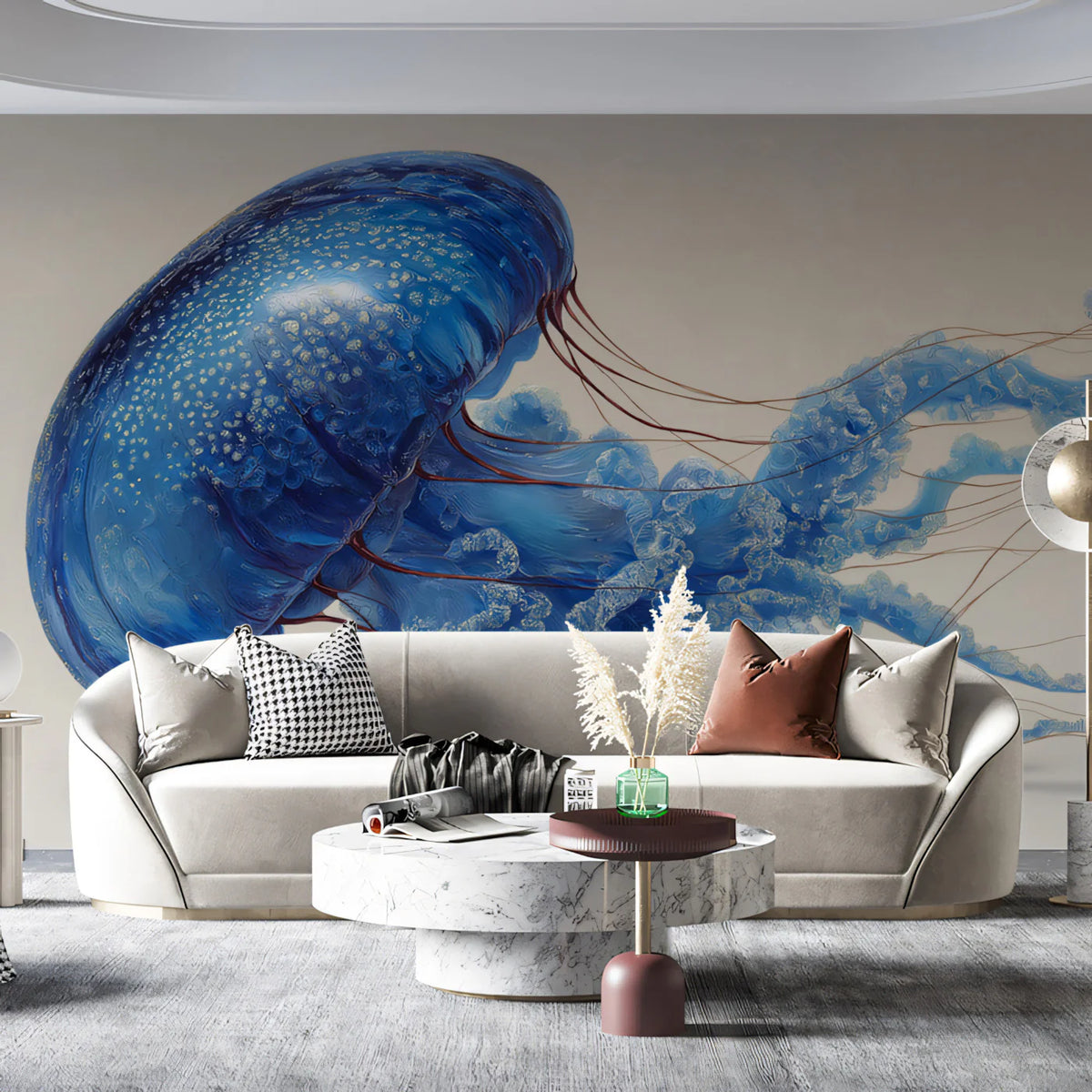 Floating Bioluminescent Jellyfish Mural — Artistic Marine Art Mural Wallpaper - room preview 02