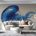 Floating Bioluminescent Jellyfish Mural — Artistic Marine Art Mural Wallpaper - room preview 02