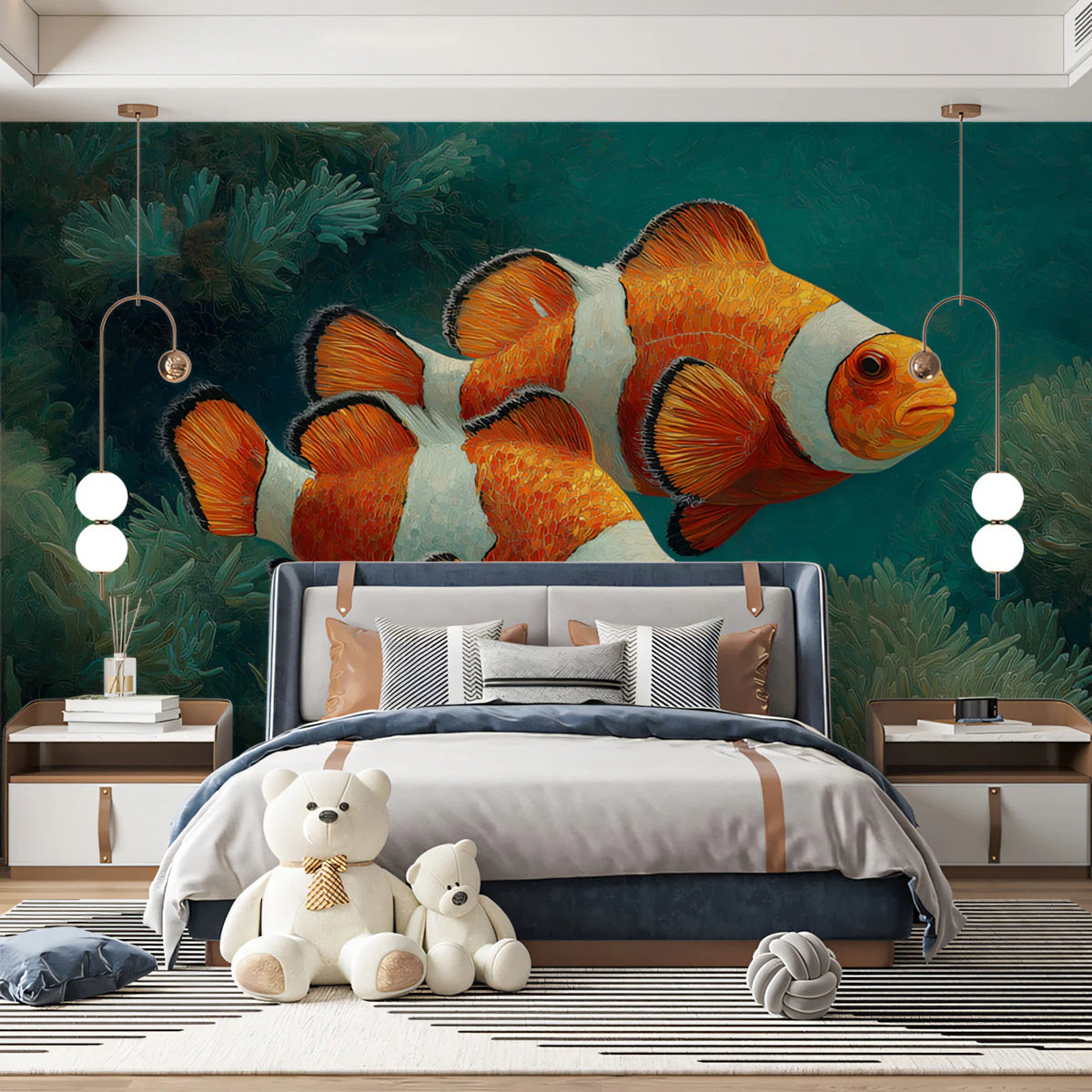 Clownfish and Sea Anemone Mural Wallpaper — Oil Painting Style Mural Wallpaper - room preview 02