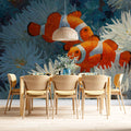 Clownfish and White Anemone Impasto Mural Wallpaper - room preview 02