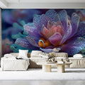 Clownfish in Purple Anemone Mural Wallpaper — Surreal Macro Floral Mural Wallpaper - room preview 02