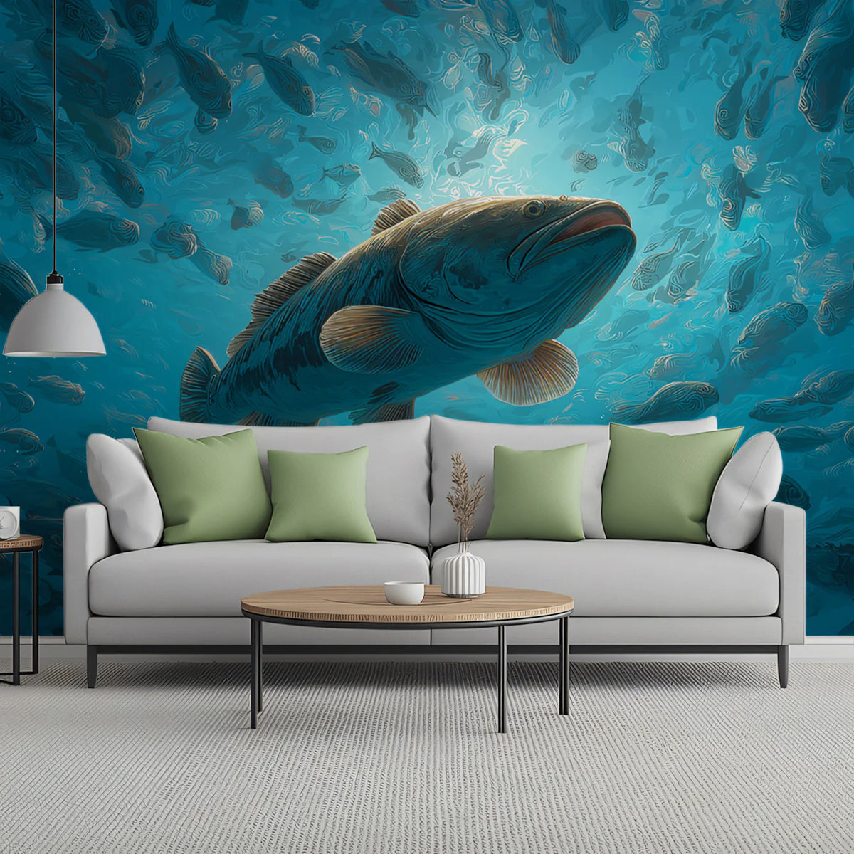 Swirling Grouper School Mural Wallpaper — Dynamic Marine Art Mural Wallpaper - room preview 02