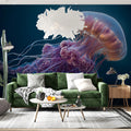 Bioluminescent Jellyfish Mural Wallpaper — Deep Sea Drama Mural Wallpaper - room preview 02