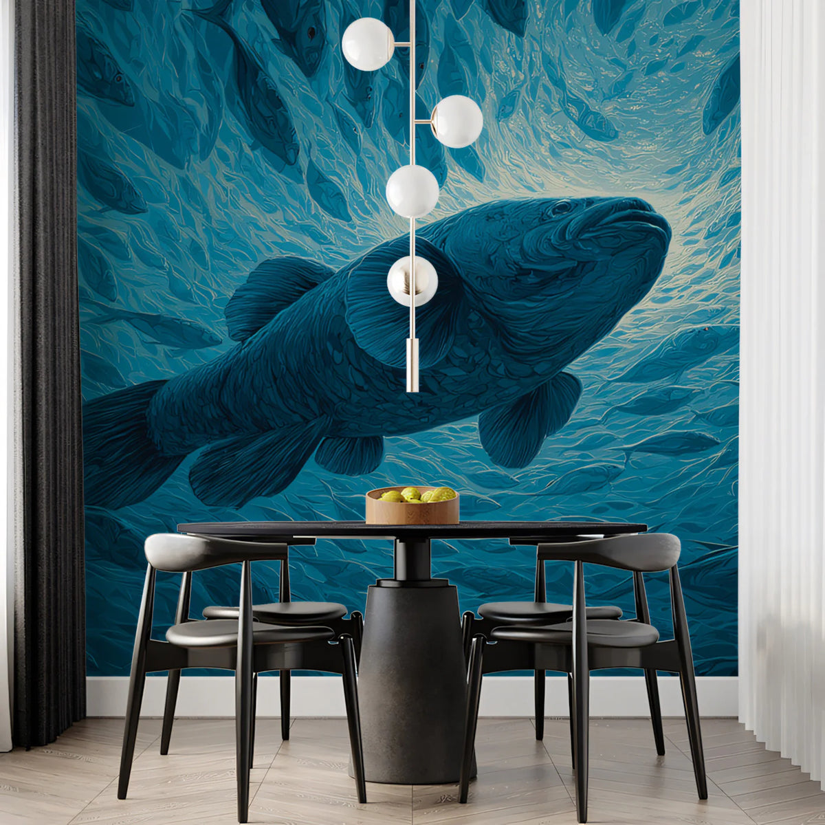 Deep Sea Vortex Mural Wallpaper — Moody Blue Ocean Illustration Mural Wallpaper - room preview 02