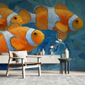 Impasto Clownfish Mural Wallpaper — Artistic Aquatic Theme Mural Wallpaper - room preview 02