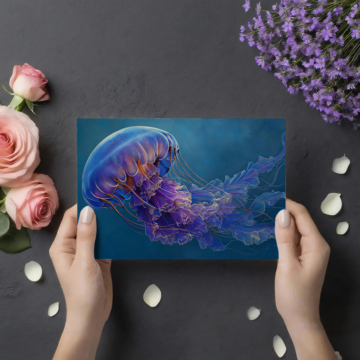 Bioluminescent Jellyfish Mural Wallpaper — Ethereal Marine Design Mural Wallpaper - room preview 02