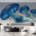 Floating Jellyfish Trio Mural Wallpaper in Deep Blue Mural Wallpaper - room preview 02