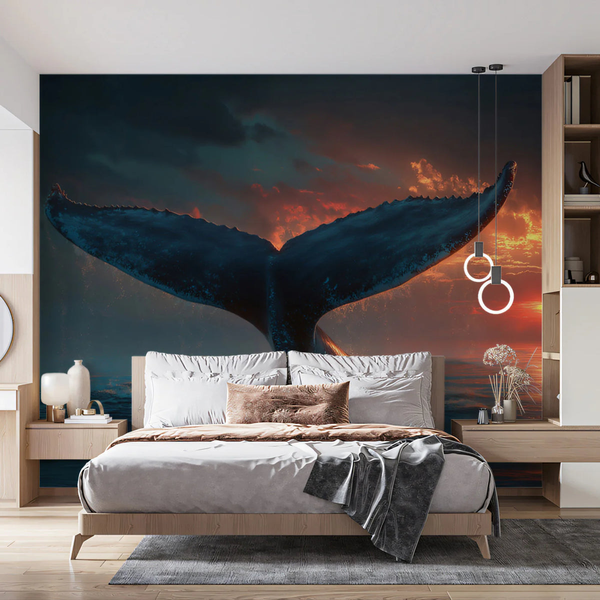 Sunset Whale Fluke Mural Wallpaper — Cinematic Ocean Wall Art Mural Wallpaper - room preview 02