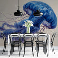 Deep Blue Jellyfish Mural Wallpaper — Artistic Marine Statement Mural Wallpaper - room preview 02