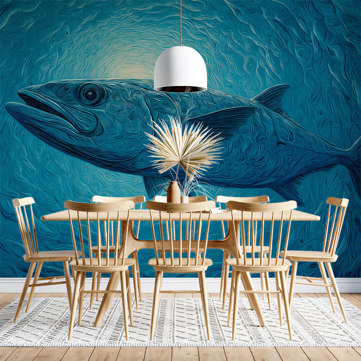 Abyssal Fish Mural Wallpaper — Swirling Impressionistic Marine Design Mural Wallpaper - room preview 02
