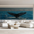 Humpback Whale and City Skyline Mural Wallpaper —Coastal Realism Mural Wallpaper - room preview 02