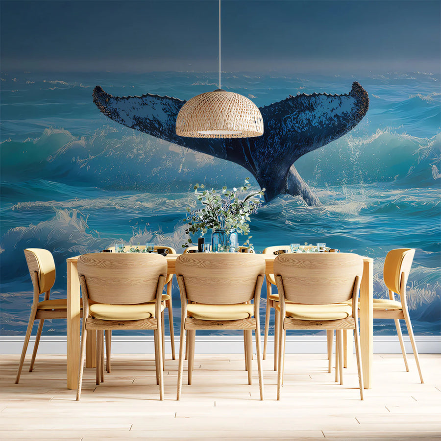 Sea Wallpaper Mural – Ocean Wall Mural – Humpback Whale Tail — Dynamic Ocean Waves
