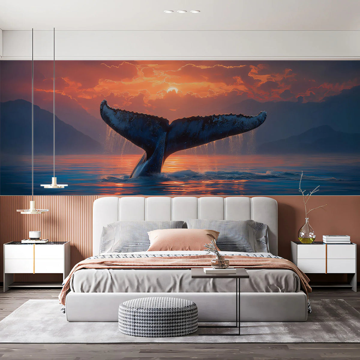 Sunset Whale Tail Mural Wallpaper — Dramatic Coastal Scene Mural Wallpaper - room preview 02