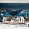 Humpback Whale Tail Ocean Mural Wallpaper —Coastal Nature Decor Mural Wallpaper - room preview 02