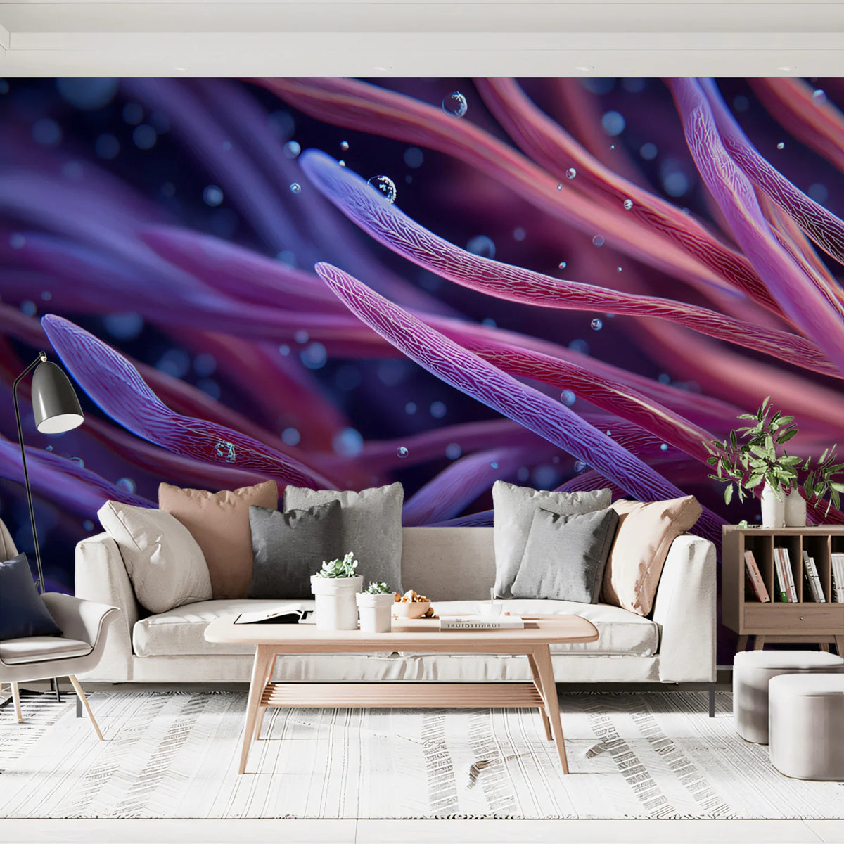 Bioluminescent Anemone Mural Wallpaper — Abstract Deep Sea Flow Mural Wallpaper - room preview 02