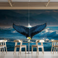 Humpback Whale Tail Ocean Mural Wallpaper —Coastal Nature Decor Mural Wallpaper - room preview 02