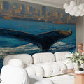Whale Tail and City Skyline Mural Wallpaper — Artistic Oil Painting Mural Wallpaper - room preview 02