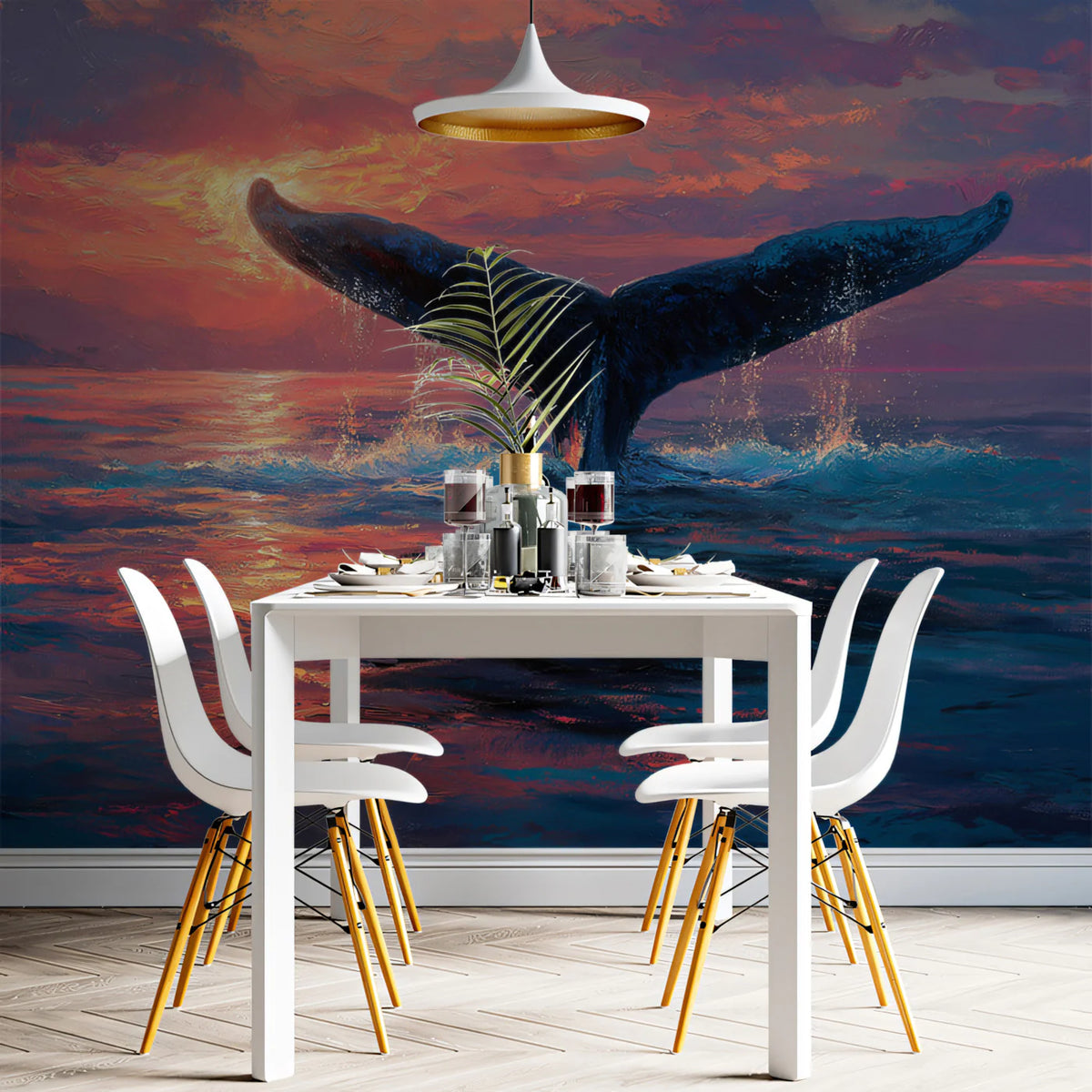 Sunset Whale Fluke Mural Wallpaper — Impressionistic Ocean Art Mural Wallpaper - room preview 02