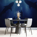 Deep Sea Shark and Swimmer Mural Wallpaper — Moody Underwater Scene Mural Wallpaper - room preview 02