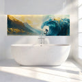 Surfer and Golden Mountain Mural Wallpaper — Coastal Impressionist Mural Wallpaper - room preview 02