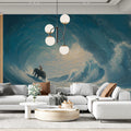 Elephant Surfing Barrel Mural Wallpaper — Expressive Oil Painting Mural Wallpaper - room preview 02