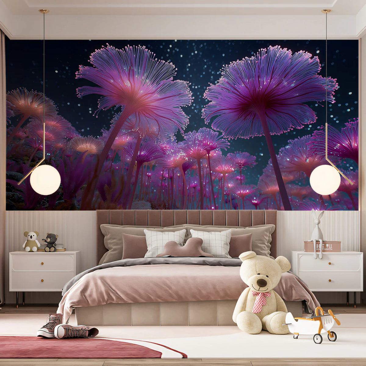Bioluminescent Coral Garden Mural Wallpaper — Surreal Deep Sea Art Mural Wallpaper - room preview 02