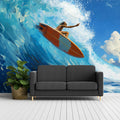 Coastal Surfer Oil Painting Mural Wallpaper — Expressive Ocean Art Mural Wallpaper - room preview 02