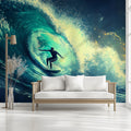 Barrel Wave Surfer Mural Wallpaper — Dramatic Ocean Art Mural Wallpaper - room preview 02
